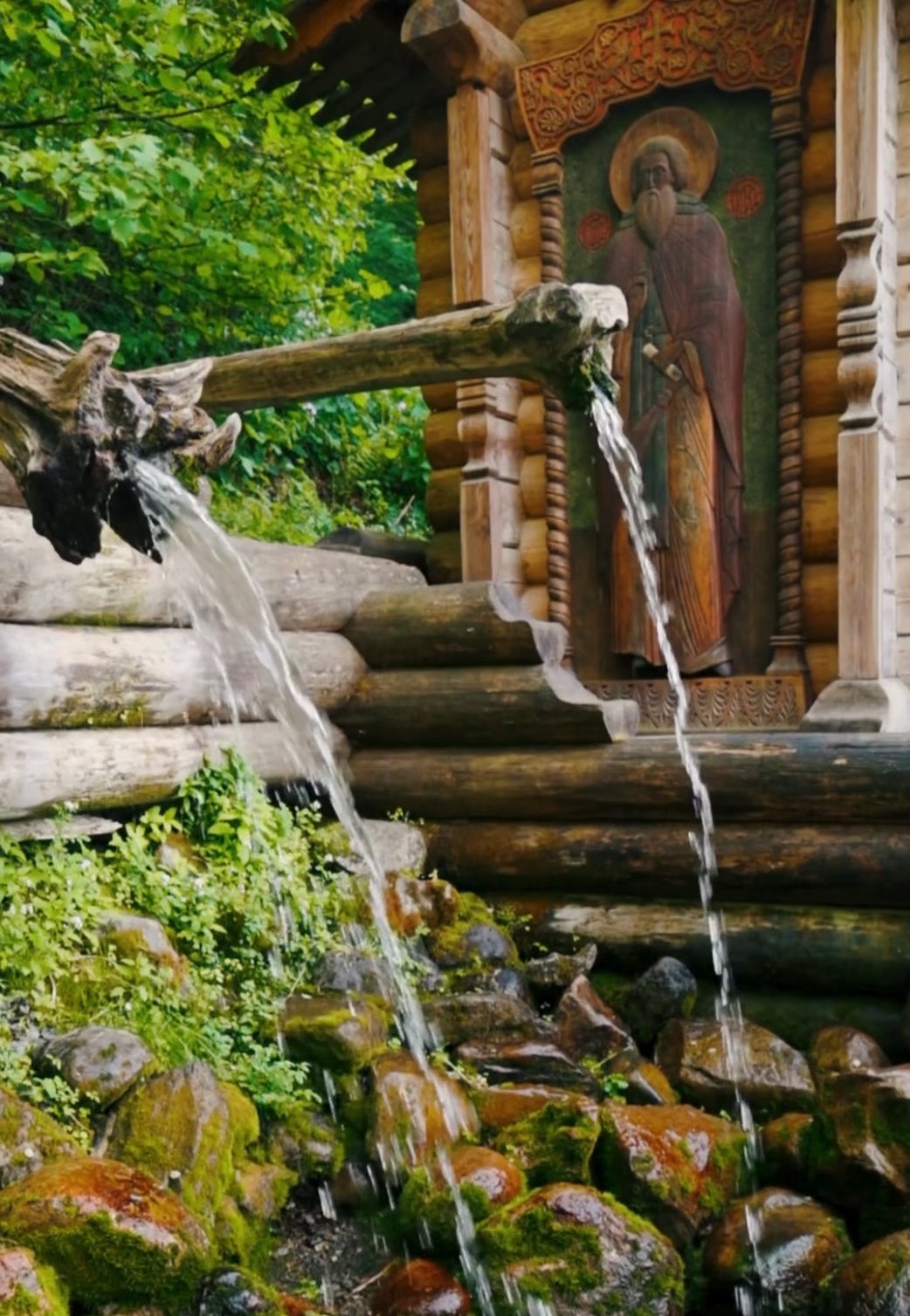 flowing water in the lotus garden